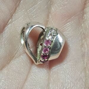 Chamilia Limited Edition 2010 Pink Rhinestone Open Heart Charm Sterling Silver